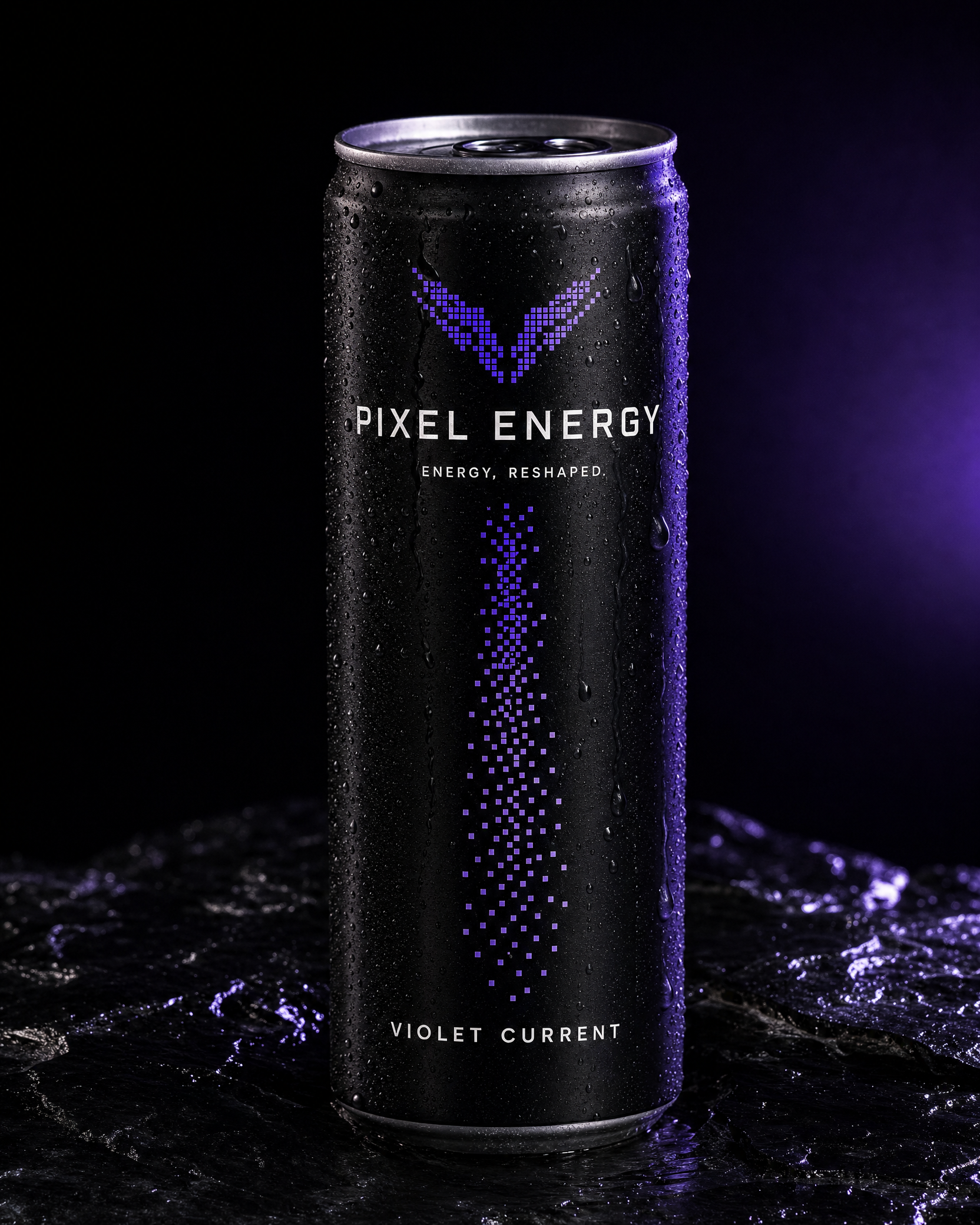 Beschlagene PIXEL ENERGY Dose in Dreiviertelansicht