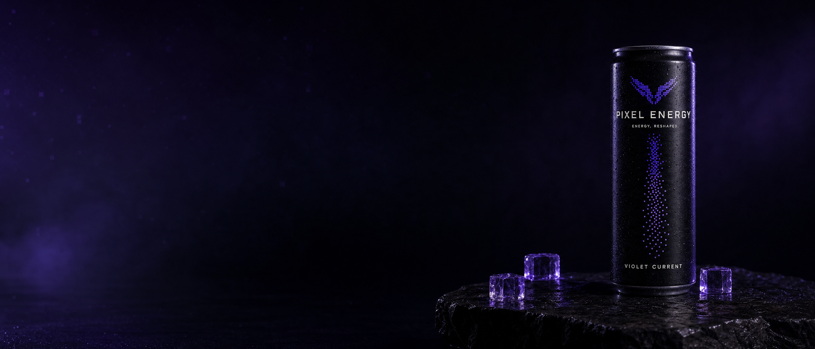 PIXEL ENERGY Dose in einem weiten, dunklen violetten Energiefeld
